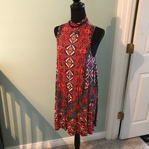 Fun bold print casual mock neck dress in GUC